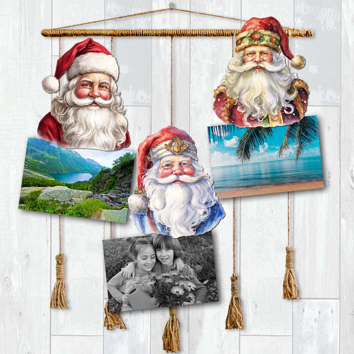 Jolly Santa Faces Clip-On Eco Wood Decorative Ornaments Set of 3 by G. Debrekht - Christmas Decor - 8091045C-S3