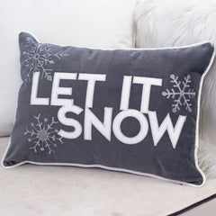 Nneka Let It Snow Lumbar Pillow with Embroidered Snowflakes - Gray, White, or Ivory White
