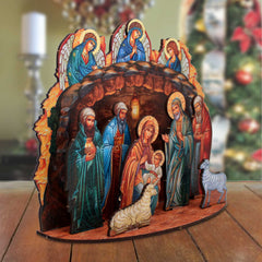 Orthodox Nativity Scene with Angels Decorative Village Eco Wood Set by G. Debrekht Nativity Holiday Decor - 852762
