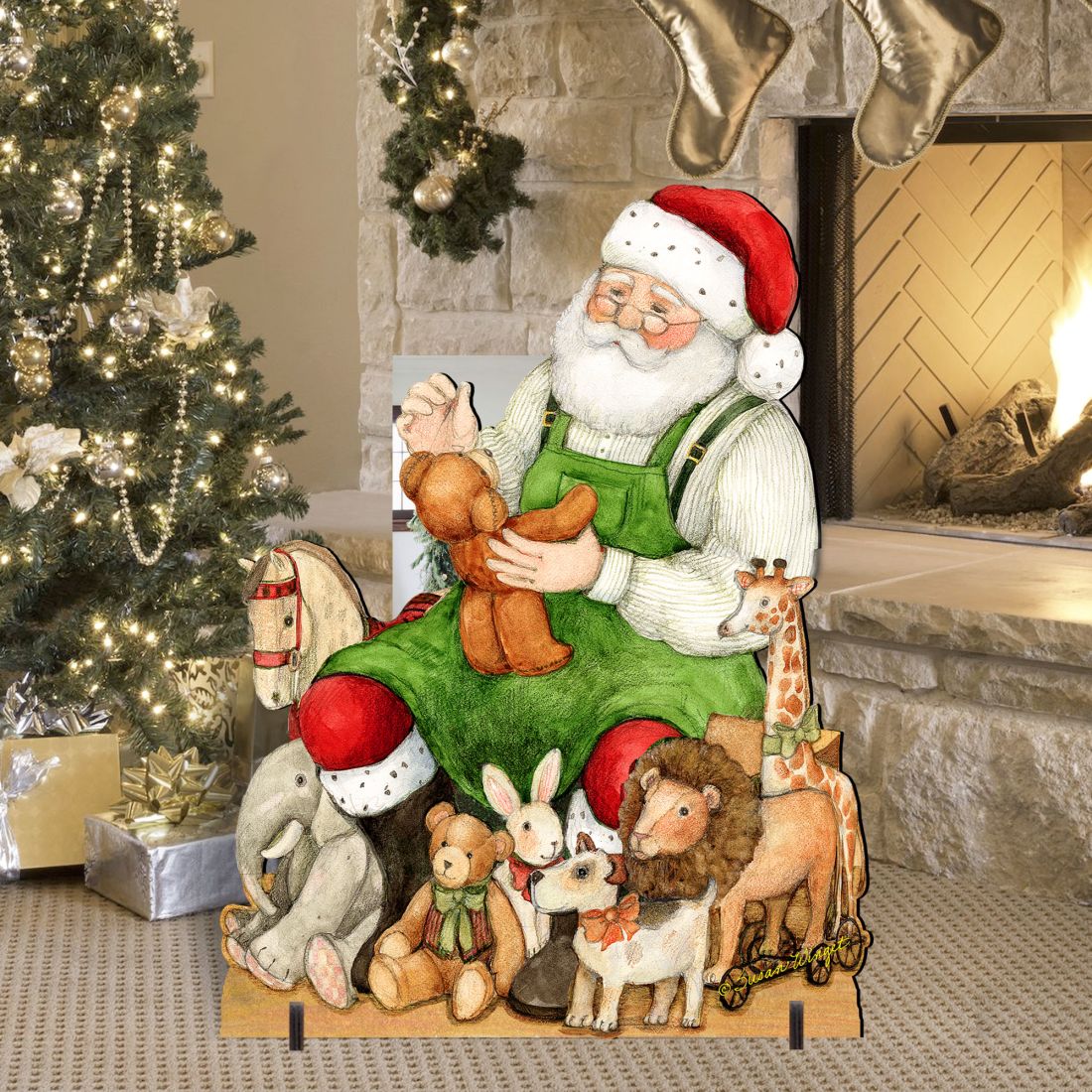 Merry Christmas Outdoor Scene with Santa and Snowman Decor by Susan Winget - 8471102F-SW