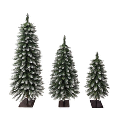 Pre-Lit Snow Flocked Pencil Christmas Tree Set - White (3-Pack)