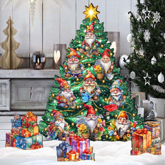 Gnomes-Themed Christmas Tree Set Outdoor Indoor Decor Wooden Christmas Decoration by G. Debrekht Christmas Decor - 8191512F-G