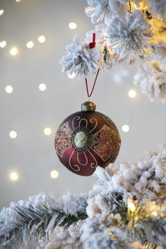 Decorative Glass Christmas Ball Ornaments Set with Hanging String – Gold or Red