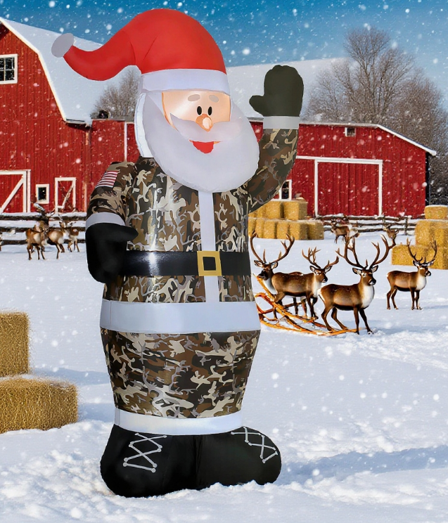 Camouflage Santa Claus Inflatable Christmas Decoration with LED Lights - Outdoor
