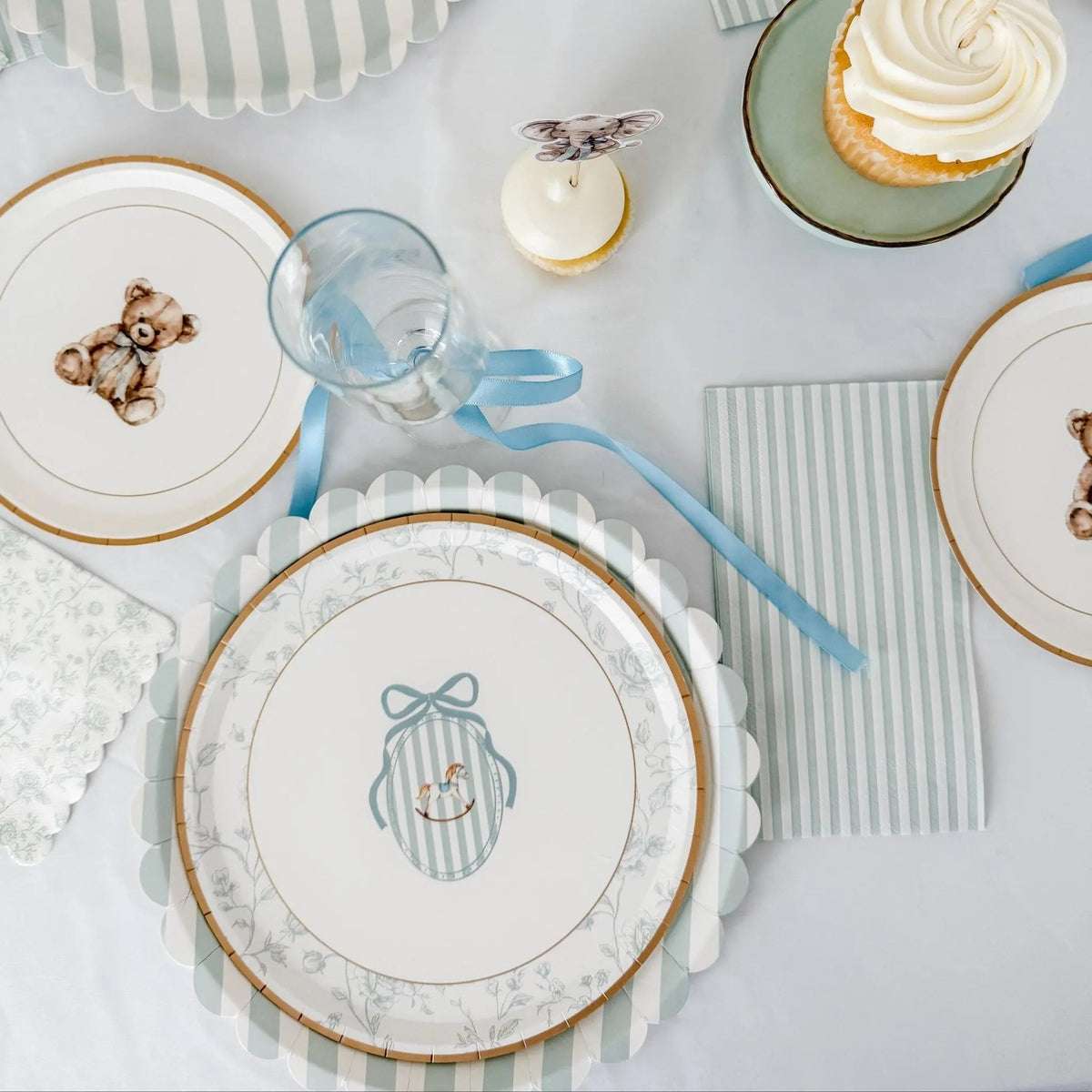 Baby Shower Toile Light Blue Salad Plate, 12pcs