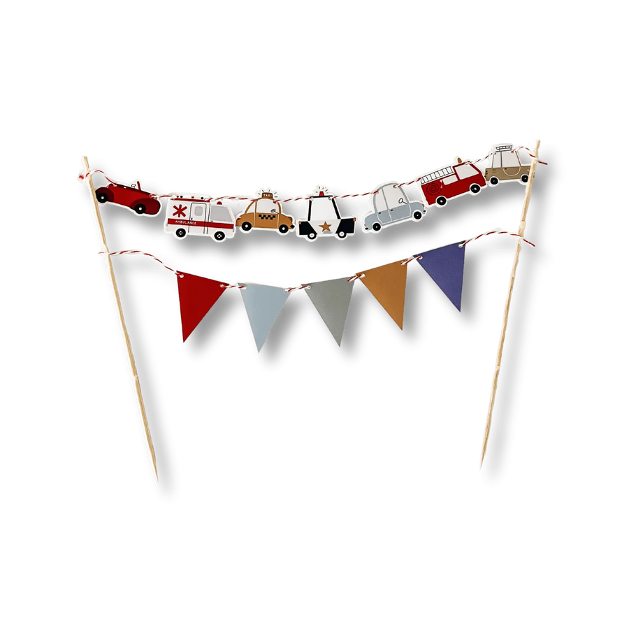 Car Cake Banner – Mini Car & Pennant Garland Topper