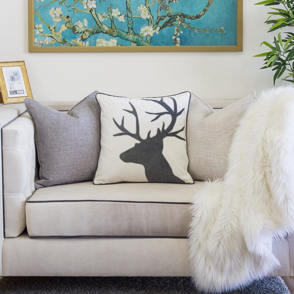 Holiday Reindeer Velvet Accent Pillow 20x20 with Festive Reindeer Design – Multiple Colors
