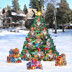 Gnomes-Themed Christmas Tree Set Outdoor Indoor Decor Wooden Christmas Decoration by G. Debrekht Christmas Decor - 8191512F-G