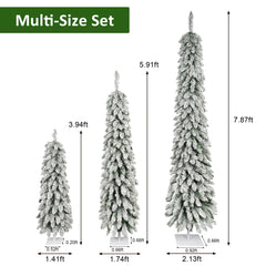 Snow Flocked Pre-Lit Pencil Christmas Tree with Warm LED Lights - White