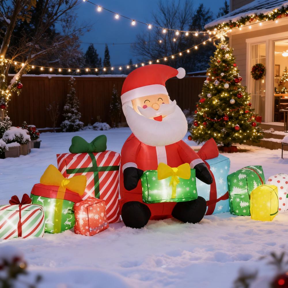 Inflatable Santa Claus Outdoor Display with LED Lights - Red