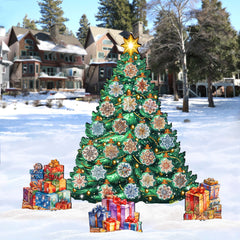 Snowflake-Themed Christmas Tree Outdoor Indoor Décor Wooden Christmas Decoration by G. Debrekht Christmas Décor - 8191504F-G