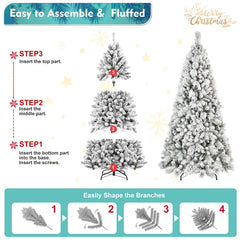 7FT Flocked Christmas Tree with 450 Warm White LED Lights - Snowy Finish