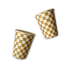 Checkered Gold Matte Cups (Set of 8)
