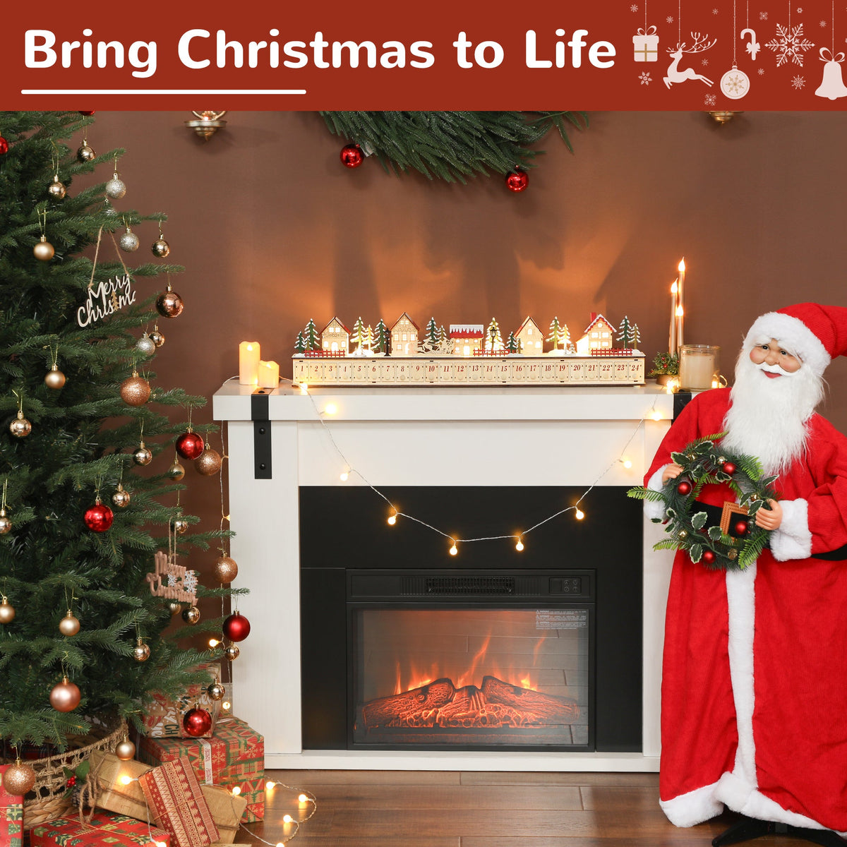 Christmas Advent Calendar with 24 Drawers and LED Lights, Natural Wood-Effect