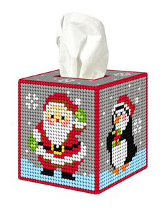 Christmas Time Santa and Penguin Tissue Box Cover Cross Stitch Kit by Orchidea 5109