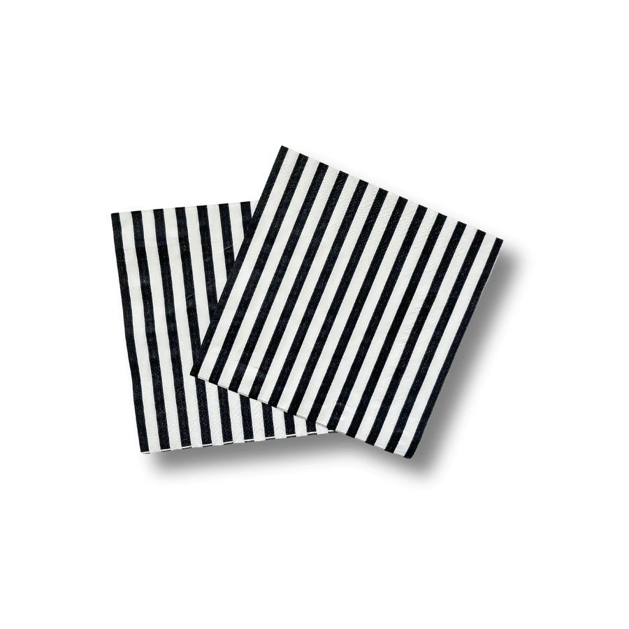 Classic Black & White Striped Disposable Paper Napkins (24pcs)