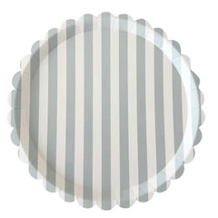 Classic Striped Sea Foam Blue & White Scalloped Plates, 12pcs