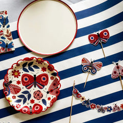 Cream Plate Red Trim, Paper Party Plate (8pcs)