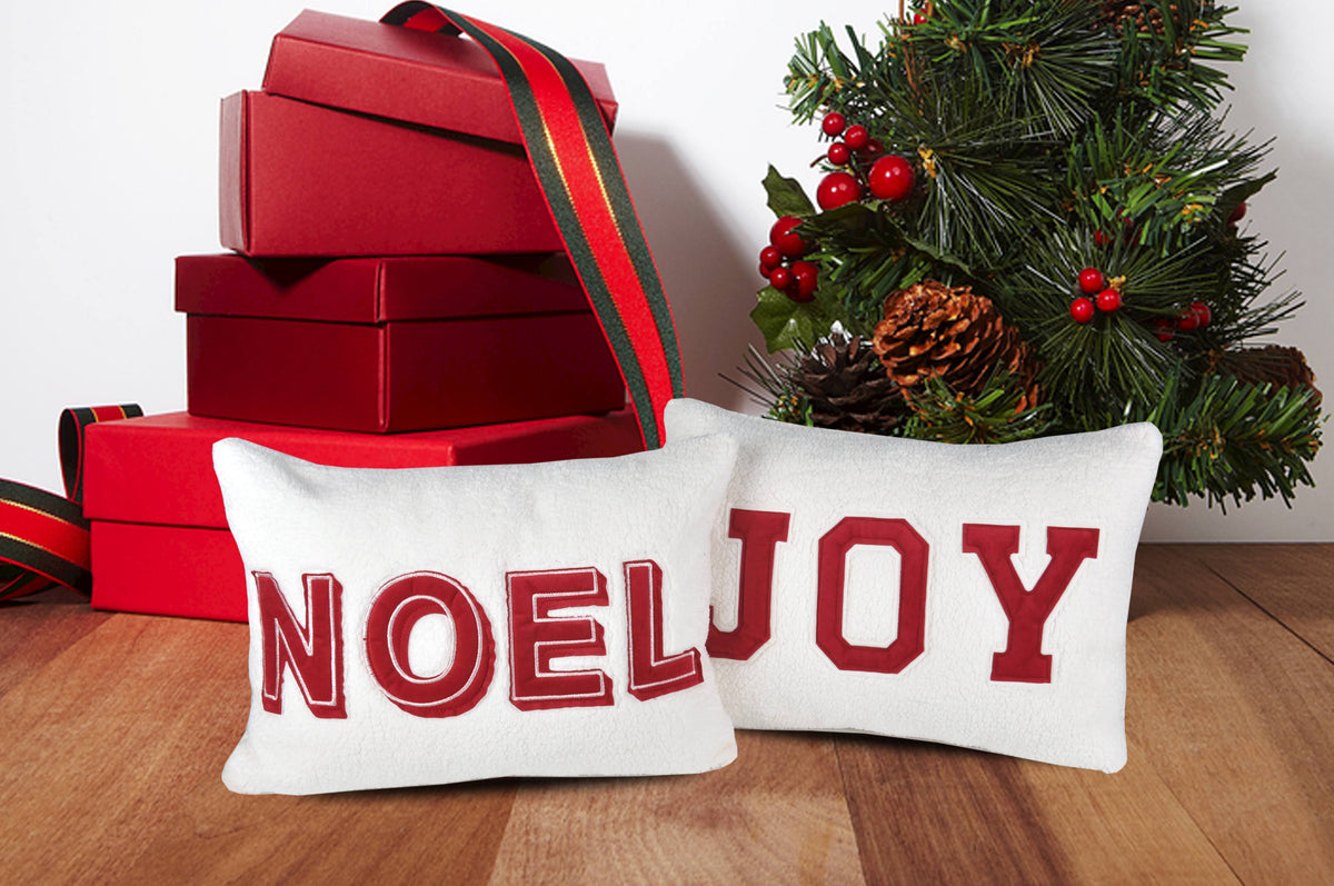 Noel Christmas Throw Pillow with Insert - Festive Holiday Polyester