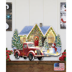 Christmas Light Lane with Truck Door Decor - Christmas Santa Snowman Decor