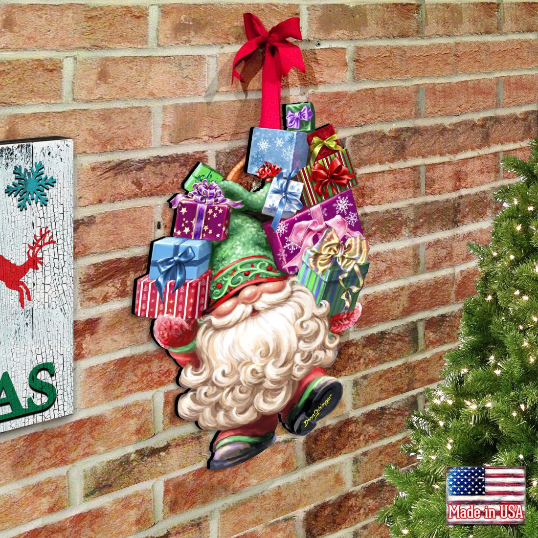 Gift Bag Gnome Wreath Easter Home Decor Large Ornament by D. Gelsinger - Christmas Decor - 8461054H-DG