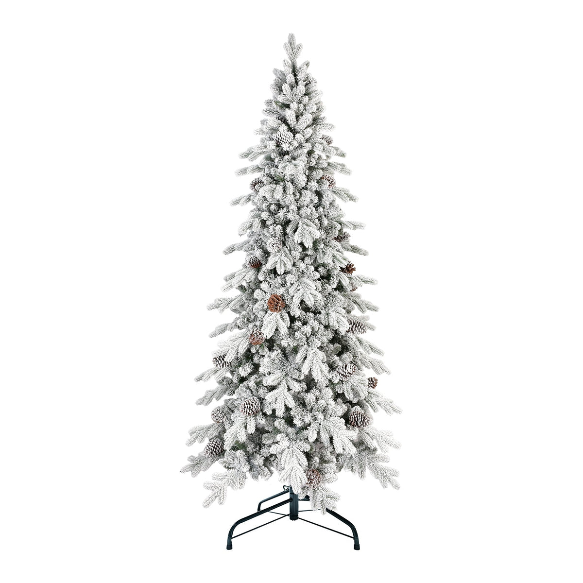 9 Ft Flocked PE/PVC Christmas Tree with Real Pine Cones - Snowy Finish