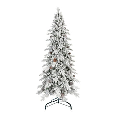 9 Ft Flocked PE/PVC Christmas Tree with Real Pine Cones - Snowy Finish