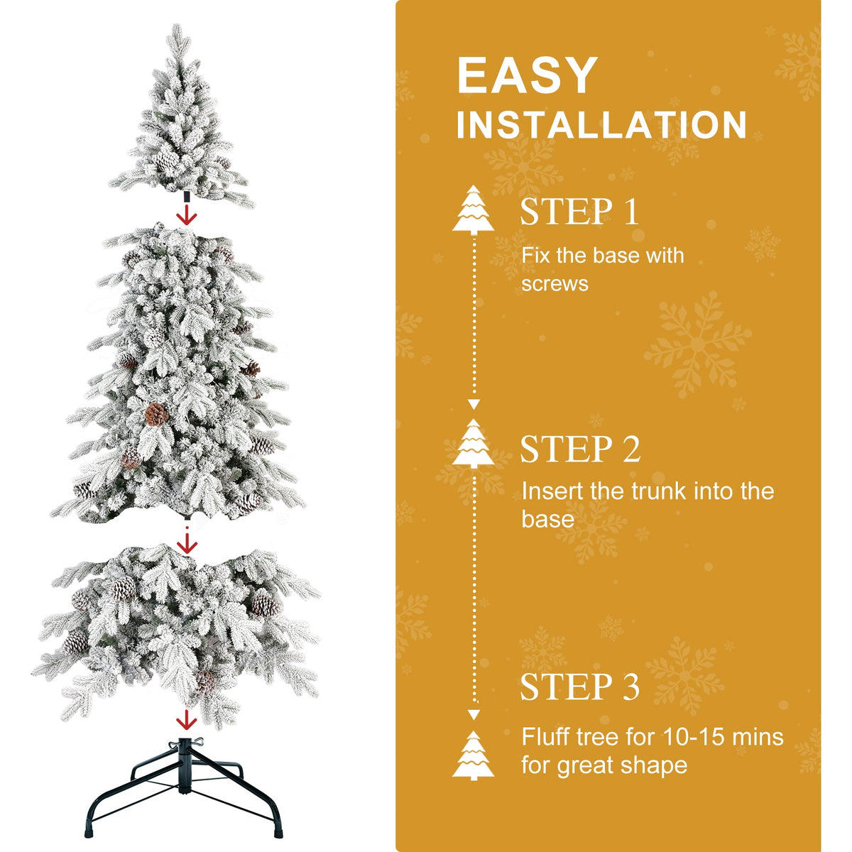 9 Ft Flocked PE/PVC Christmas Tree with Real Pine Cones - Snowy Finish