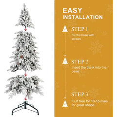 9 Ft Flocked PE/PVC Christmas Tree with Real Pine Cones - Snowy Finish