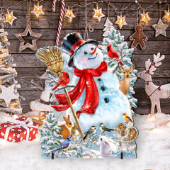 Frosty Forest Friends Snowman Christmas Outdoor Scene by D. Gelsinger - Christmas Santa Snowman Decor - 8461026F-1624