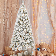 6FT Flocked Christmas Tree with 350 Warm LED Lights - Snowy Finish