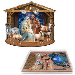 Classic Holy Family Nativity Scene Decorative Village Eco Wood Set by G. Debrekht Nativity Holiday Decor