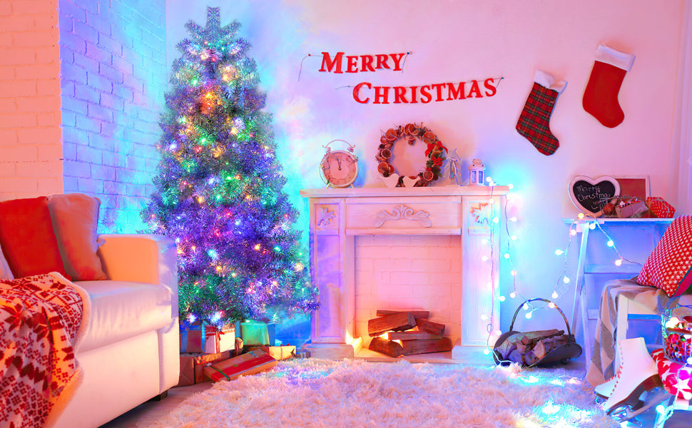 6FT Silver Pre-Lit Artificial Christmas Tree with 300 LED Lights - Silver