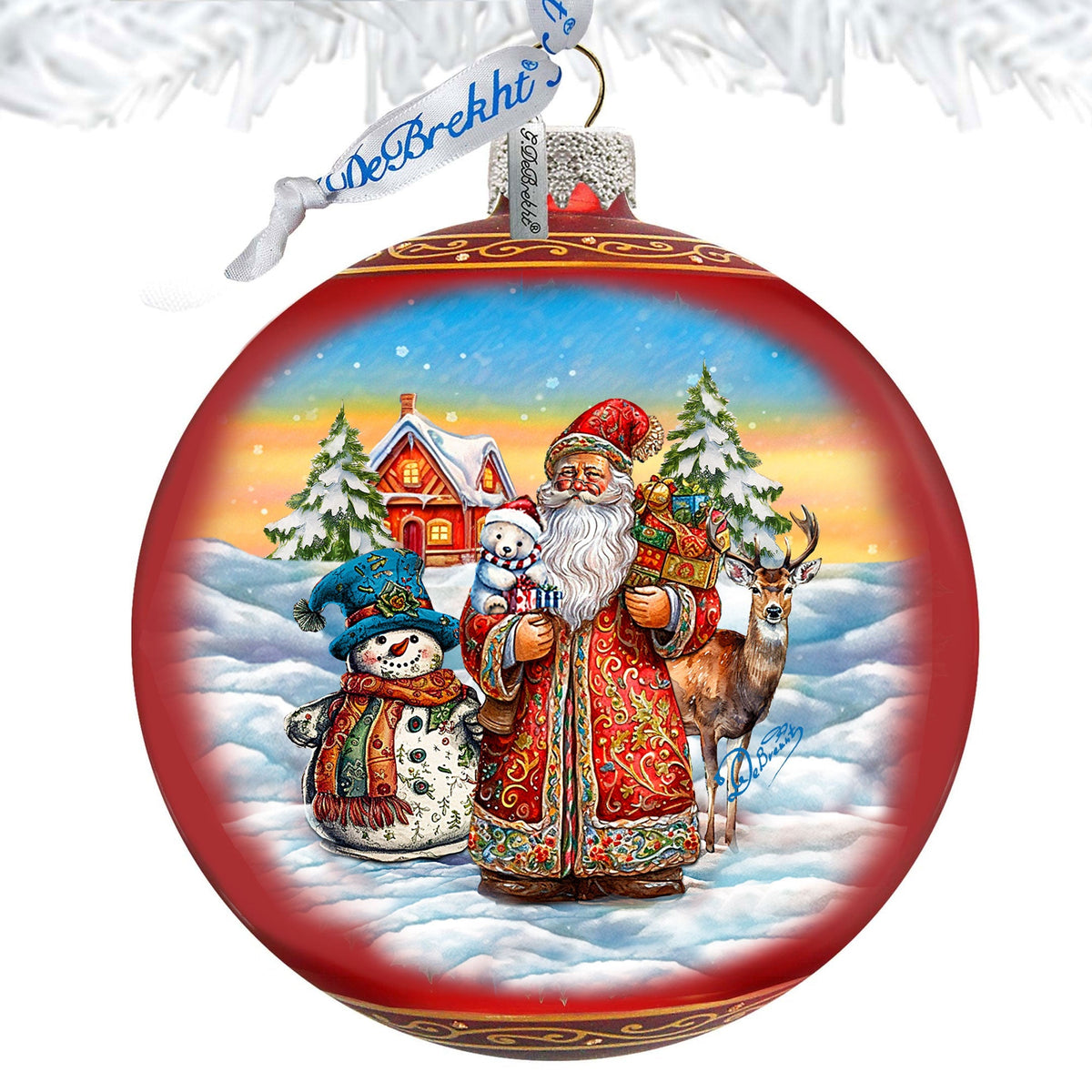 Snowman Splendor Lg Glass Ornament by G.Debrekht - Christmas Santa Snowman Decor - 73944