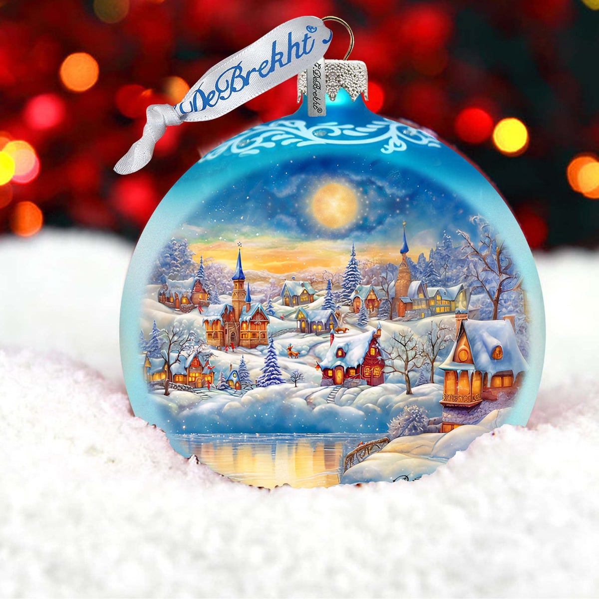 Magic Winter Village Ball Glass Ornament by G. Debrekht - Christmas Santa Snowman Decor - 73377
