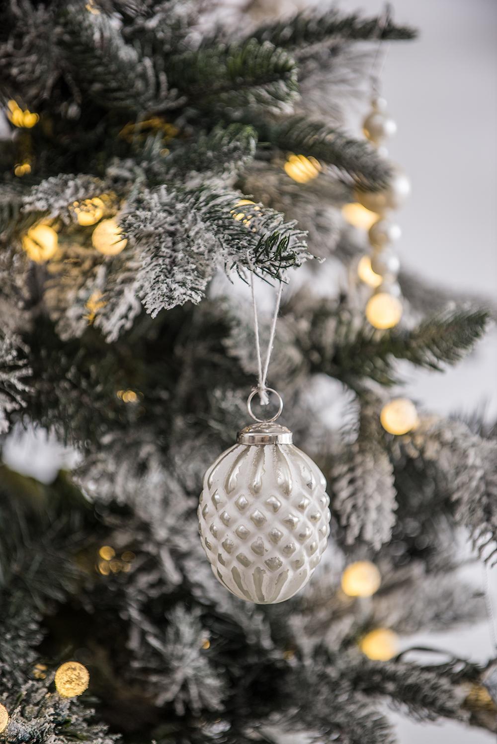 White Glass Christmas Ball Ornaments with Elegant Hanging Design - Set of 6