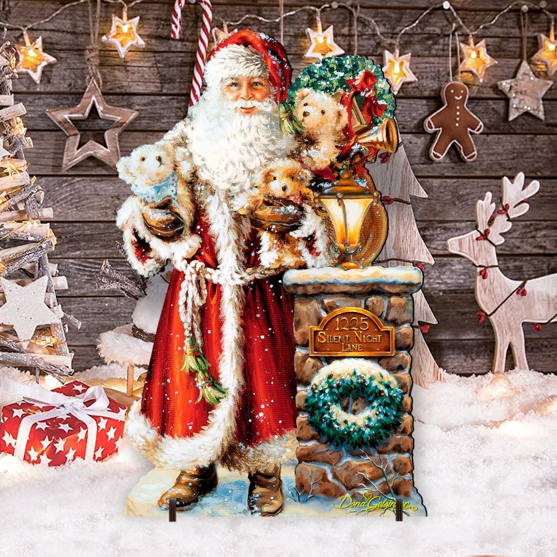 Silent Night Santa Christmas Outdoor Yard Sign - Christmas Santa Snowman Decor