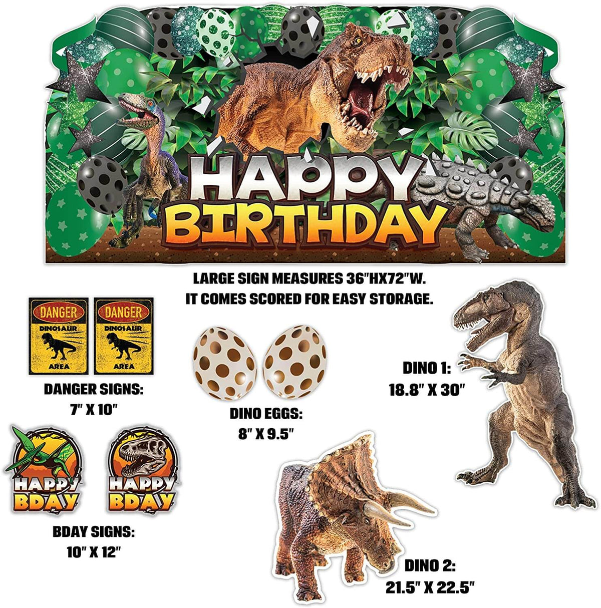 Dinosaur Birthday Oversized EZ Yard Card Sign 9 pc set
