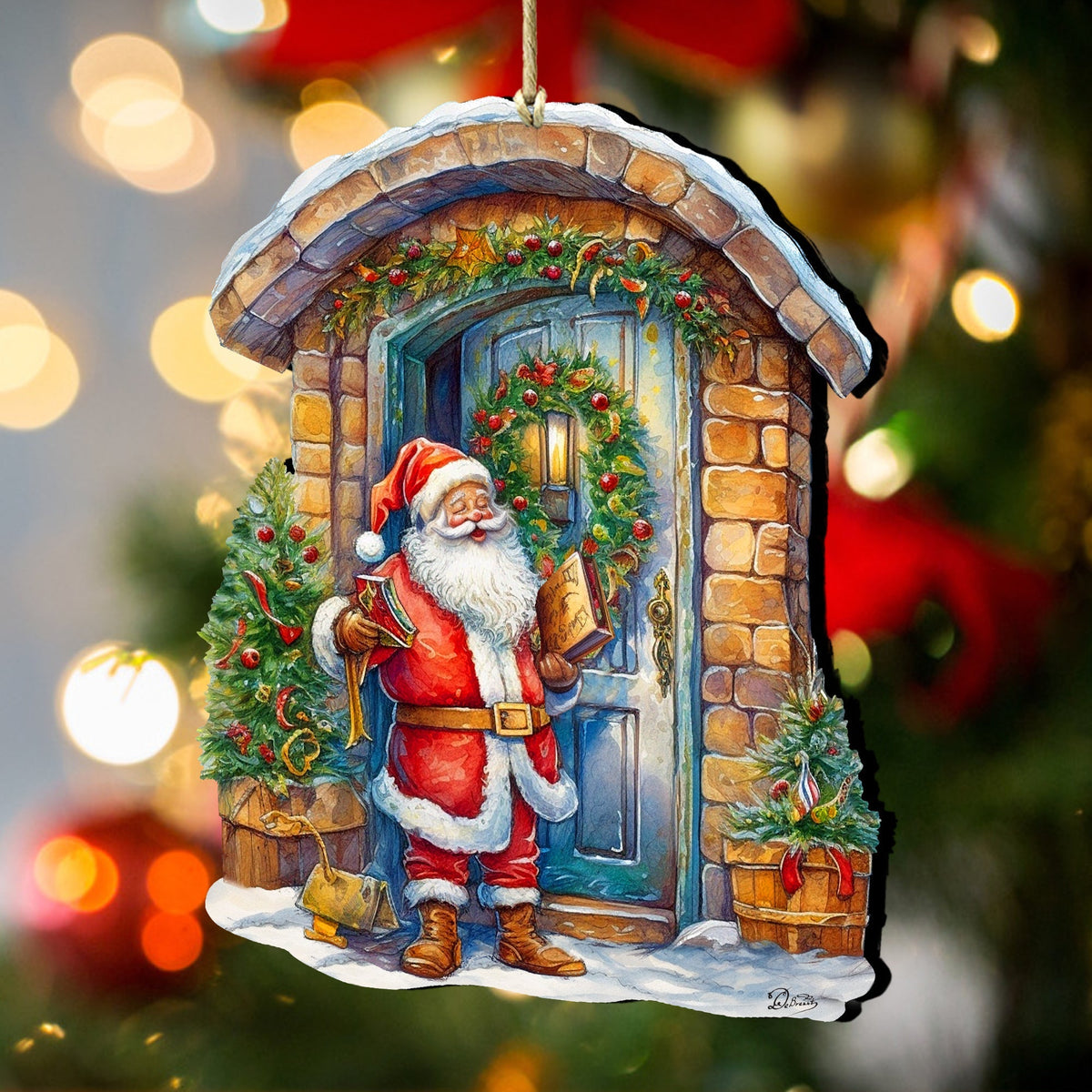 Joyful Moments at the Doorstep Wooden Ornaments by G. Debrekht Christmas Santa Snowman Decor