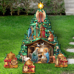 Nativity-Themed Christmas Tree Set Outdoor Indoor Décor Wooden Christmas Decoration by G. Debrekht Christmas Décor - 8191503-3F-G