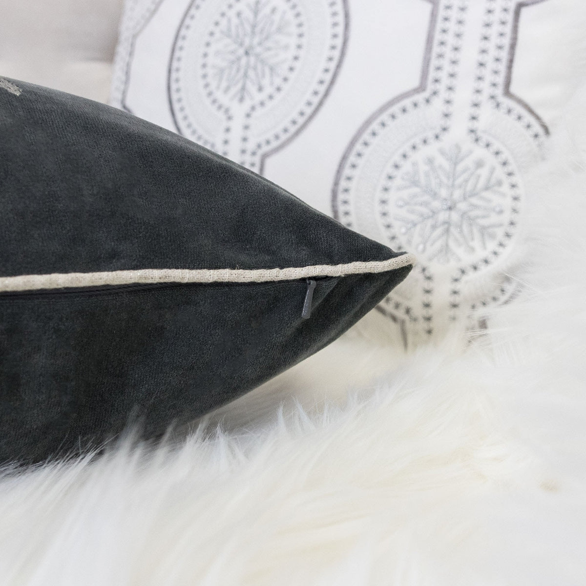 Gray Velvet Holiday Throw Pillow with Insert - Gray