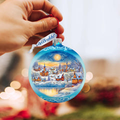 Magic Winter Village Ball Glass Ornament by G. Debrekht - Christmas Santa Snowman Decor - 73377