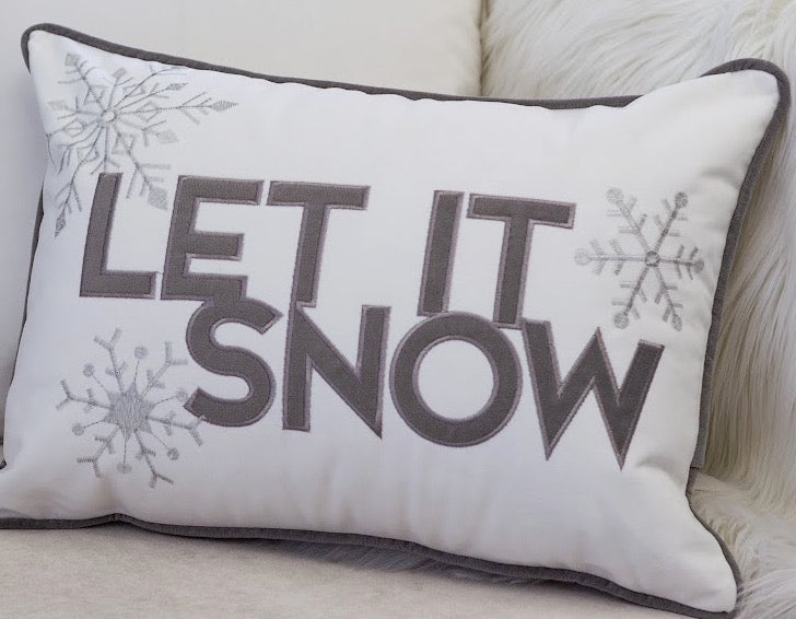 Nneka Let It Snow Lumbar Pillow with Embroidered Snowflakes - Gray, White, or Ivory White