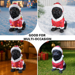 Christmas Pug Statue with Detailed Santa Outfit - Red