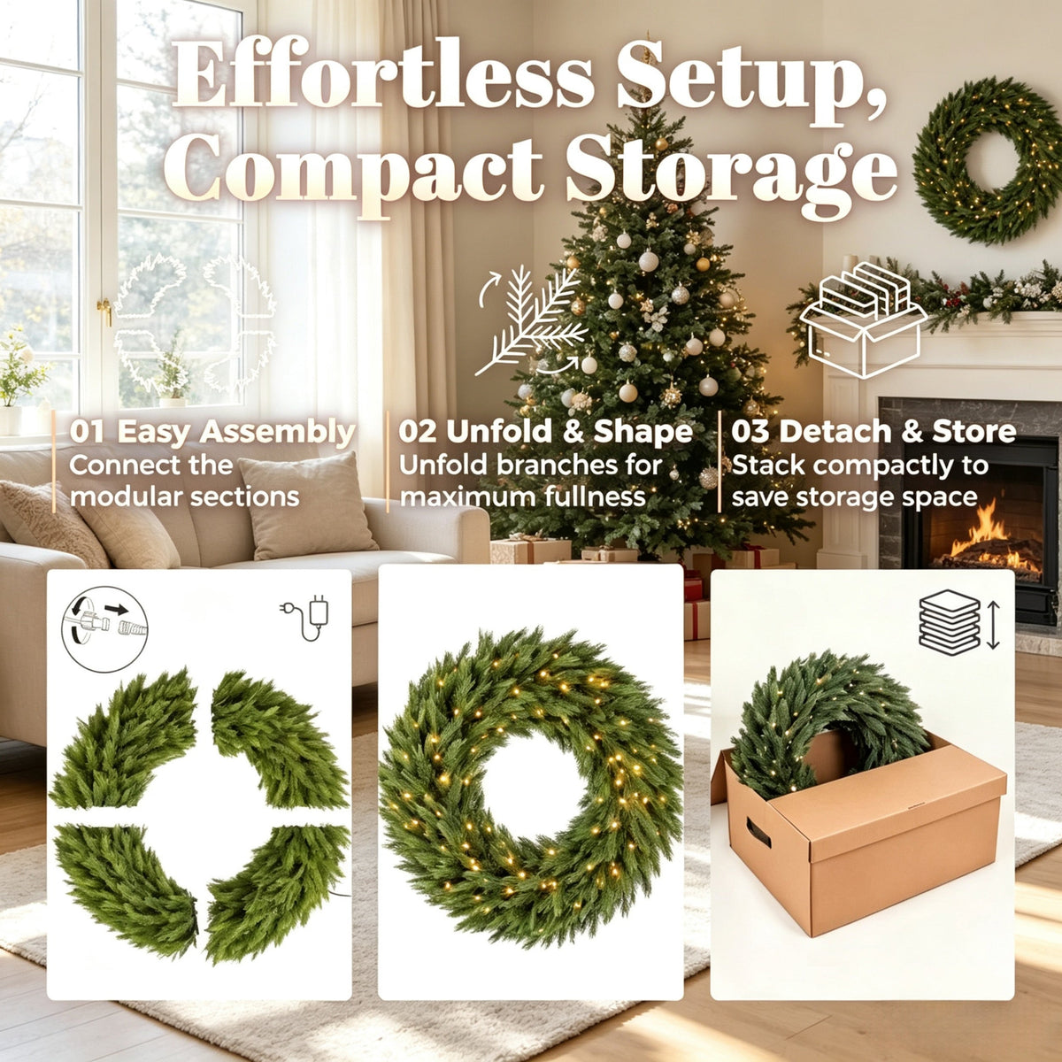 48in Pre-Lit Norwegian Spruce Christmas Wreath with 150 LED Lights - Green