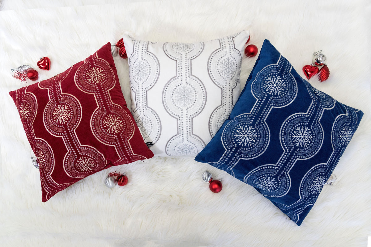 Red Holiday Embroidered Velvet Throw Pillow Set with Insert - Red