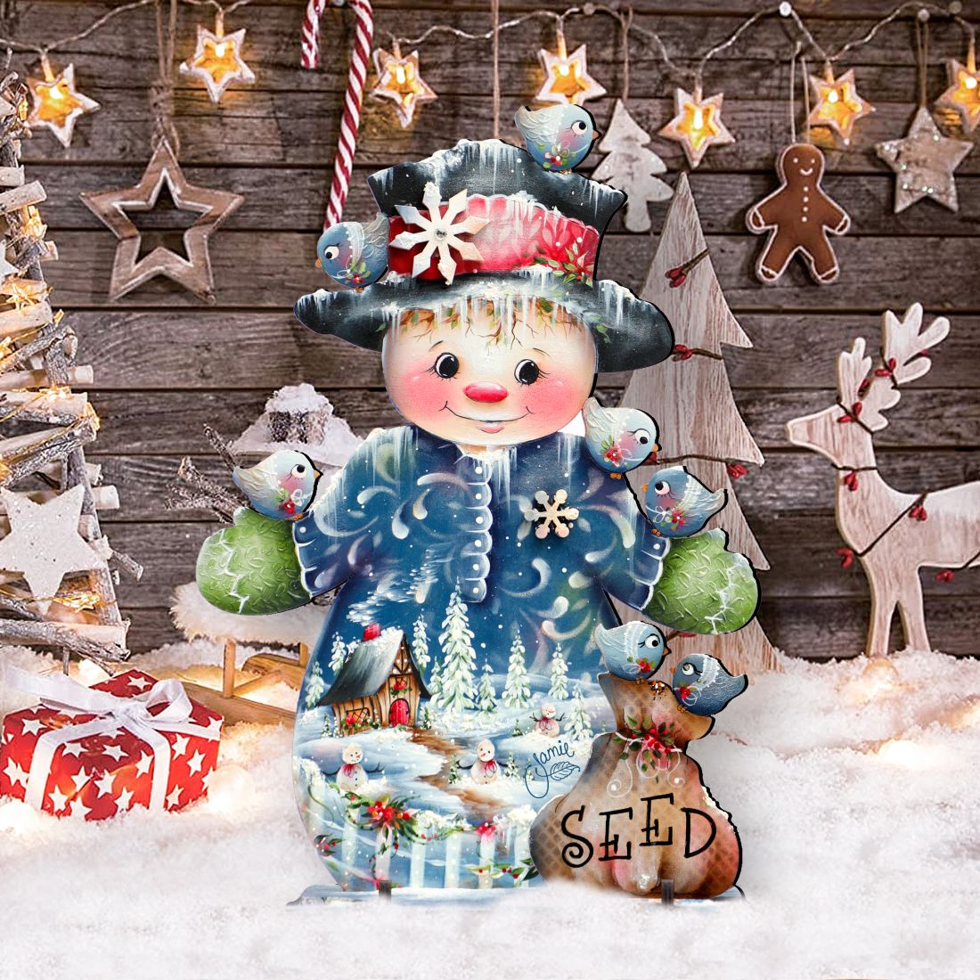 Blue Seed Freezing Christmas Outdoor Yard Sign by Jamie Mills-Price Christmas Santa Snowman Decor