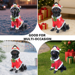 Christmas Dog Statue with Santa Outfit - Black Retriever Holiday Figurine