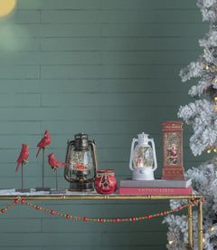 Christmas Lighted Water Spinning Phone Booth with Santa On Phone - Red & White