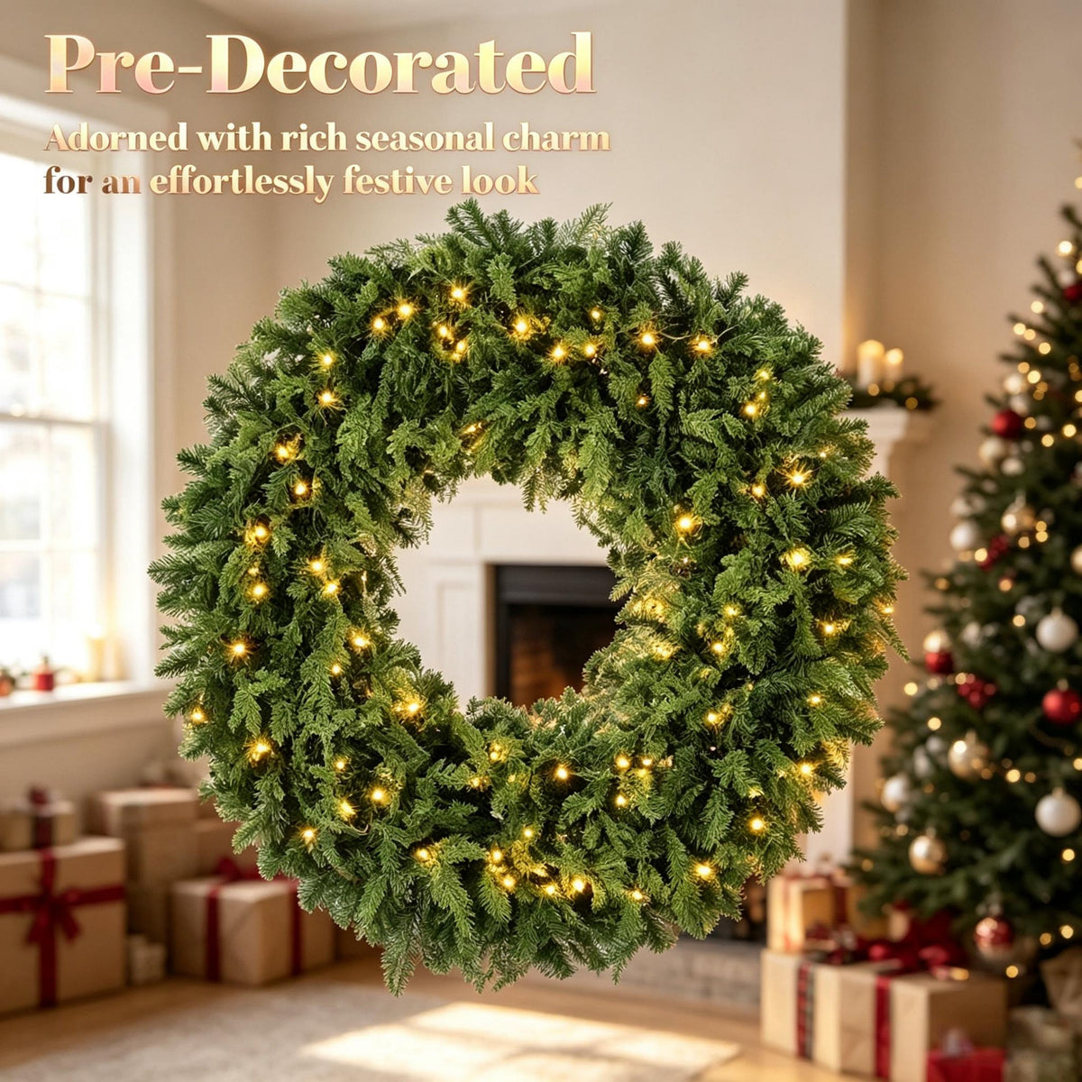36-Inch Pre-Lit Crestwood Spruce Artificial Christmas Wreath with LED Lights - Green